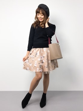 「Ameri（アメリ）のアイテム（トートバッグ）」を使った、ARISAさん（レディース・155cm）の秋コーディネート