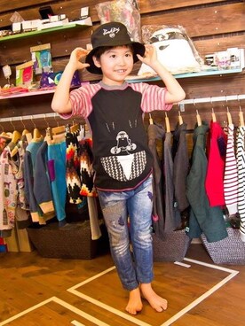 「アイテム（帽子）」を使った、SPACE AND APOCALYPSEさん（キッズ・130cm）の春コーディネート