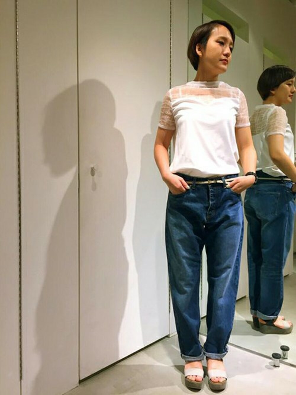 「caphのオーガンジー刺繍　PO（Tシャツ/カットソー、ホワイト系）」を使った、note et silence.さん（レディース・158cm）の夏コーディネートの1枚目の写真