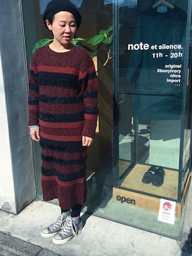 「ボーダーニット」｜「アイテム（ワンピース/ドレス）」を使った、note et silence.さん（レディース・152cm）の秋コーディネート