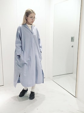 「水色」｜「アイテム（シャツワンピース）」を使った、note et silence.さん（レディース・160cm）の冬コーディネート