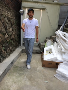 「RRL（ダブル アール エル）のアイテム（パンツ）」を使った、REVER & CO  JEAHANさん（メンズ・184cm）の夏コーディネート