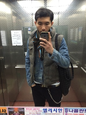 「RRL（ダブル アール エル）のアイテム（デニムジャケット）」を使った、REVER & CO  JEAHANさん（メンズ・184cm）の冬コーディネート