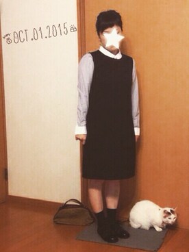 「UNIQLO（ユニクロ）のアイテム（ワンピース、ブラック系）」を使った、MAKIRIKIさん（レディース・151cm）の秋コーディネート
