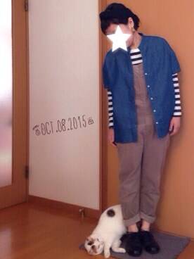 「earth music&ecology（アースミュージックアンドエコロジー）のアイテム（シャツ/ブラウス、ブルー系）」を使った、MAKIRIKIさん（レディース・151cm）の秋コーディネート