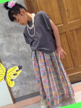 「アイテム（バレッタ/ヘアクリップ）」を使った、あやねこさん（キッズ・123cm）の夏コーディネート