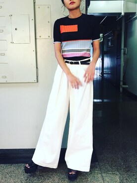 「BLONDY ReLISH（ブロンディリリッシュ）のアイテム（デニムパンツ、ホワイト系）」を使った、hanayoさん（レディース）の夏コーディネート