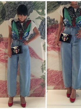 「MM6 Maison Martin Margiela_（エムエム 6 メゾン マルタン マルジェラ）のアイテム（デニムパンツ、ブルー系）」を使った、hanayoさん（レディース）の夏コーディネート