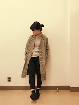「アイテム（ステンカラーコート、グリーン系）」を使った、W.Allegoryさん（レディース・155cm）の冬コーディネート