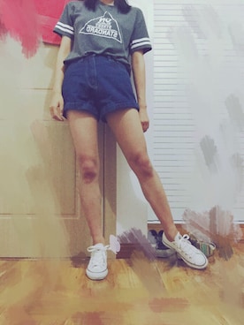 「AAのアイテム（パンツ）」を使った、郭师傅さん（レディース・162cm）の夏コーディネート