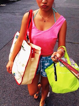 「Marc by Marc Jacobs（マークバイマークジェイコブス）のアイテム（かごバッグ）」を使った、A.Wさん（レディース・153cm）の夏コーディネート