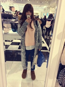 「FOREVER 21」｜「アイテム（ダッフルコート）」を使った、吳剝撥さん（レディース・161cm）の冬コーディネート