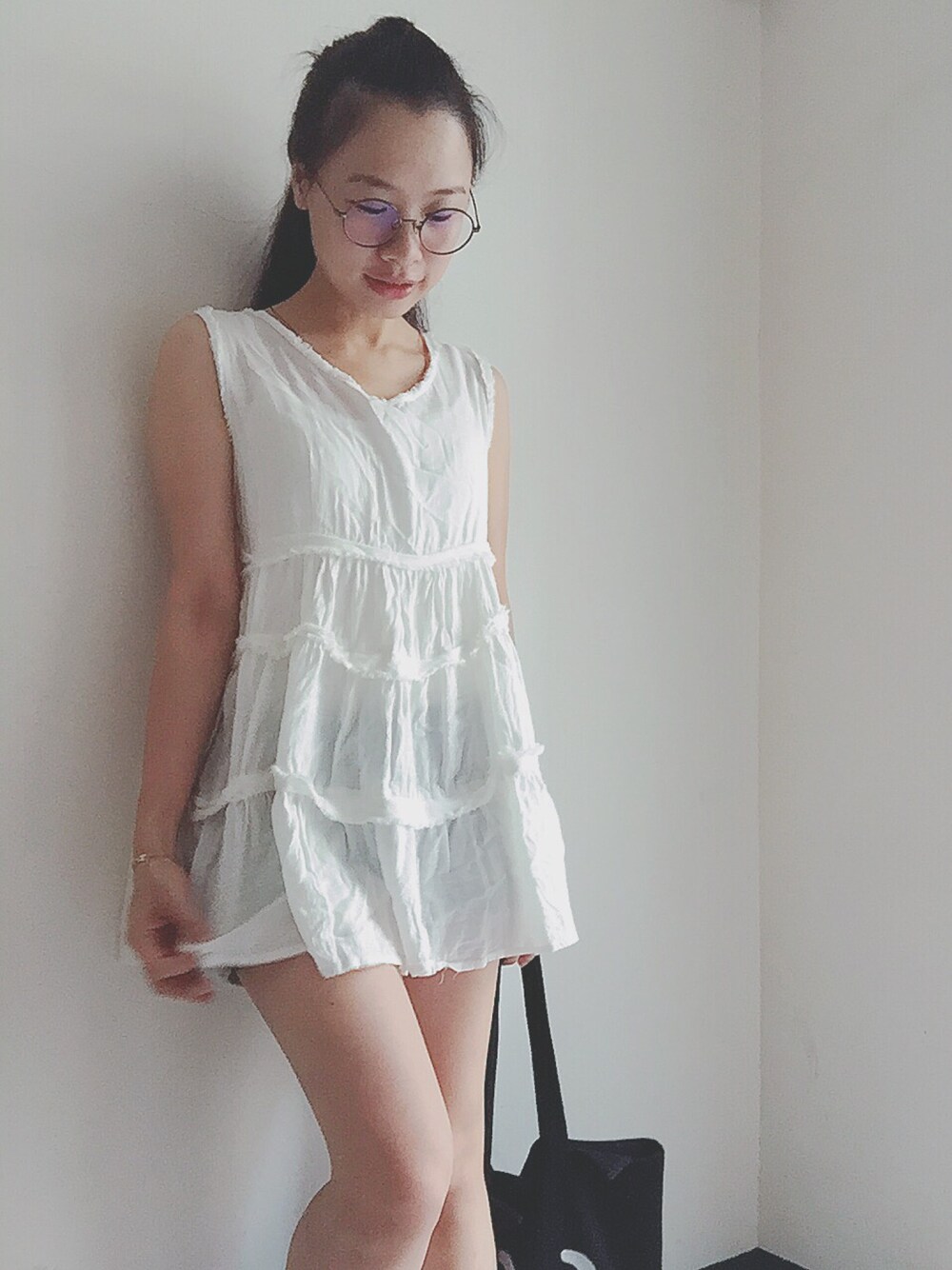 「PAZZOのアイテム（トップス、ホワイト系）」を使った、ミミ©さん（レディース・148cm）の夏コーディネートの1枚目の写真