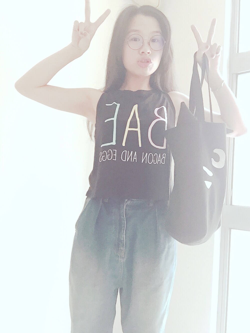 「Bershkaのアイテム（トップス、ブラック系）」を使った、ミミ©さん（レディース・148cm）の夏コーディネートの1枚目の写真