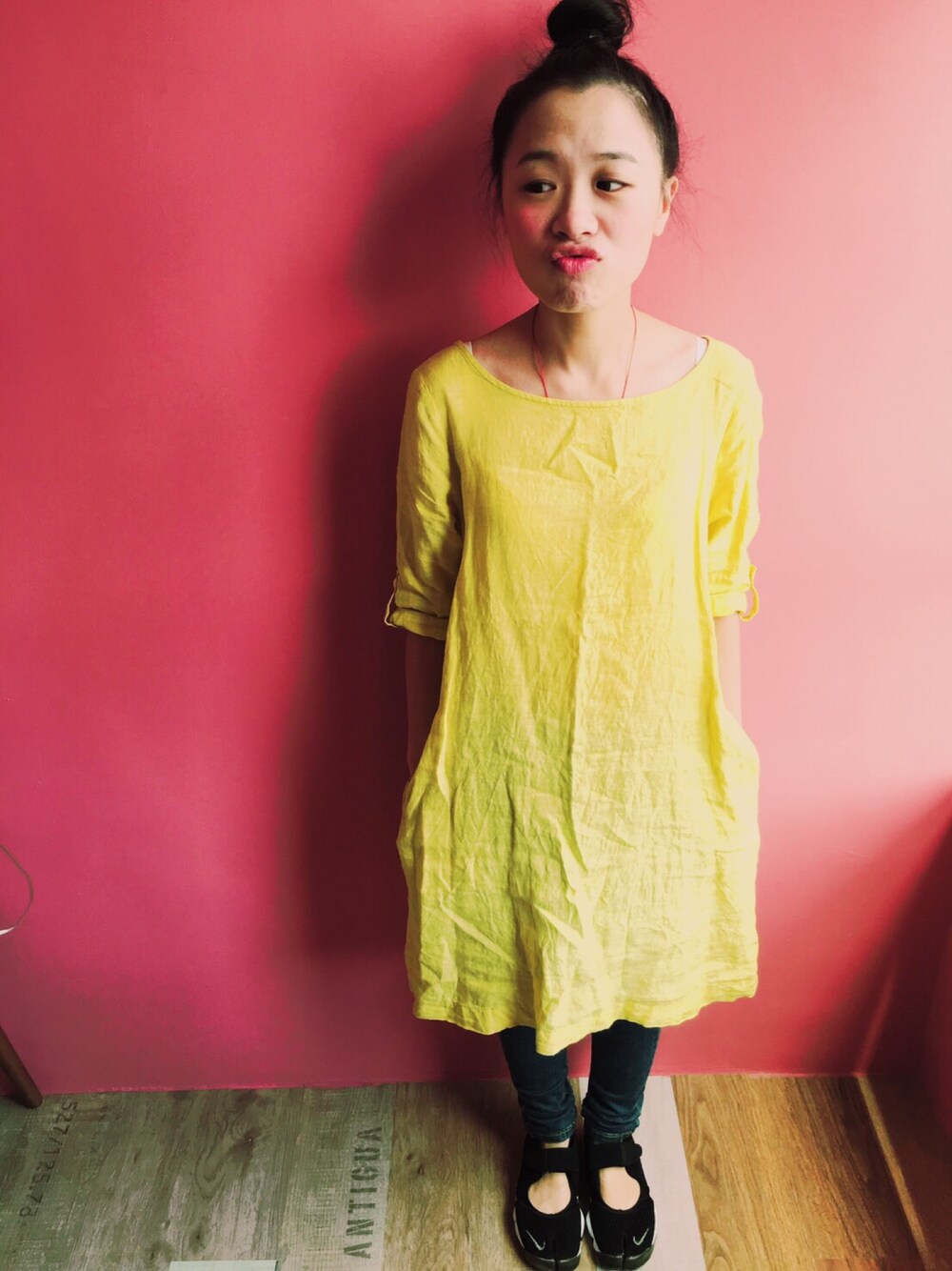 「GLOBAL WORKの【GLOBALWORK】ベルギーリネンムジワンピース/544024（ワンピース、ブルー系）」を使った、ミミ©さん（レディース・148cm）の夏コーディネートの1枚目の写真