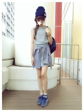 「SLOBE IENA（スローブイエナ）のアイテム（ニットキャップ/ビーニー）」を使った、SAYAさん（レディース・162cm）の夏コーディネート