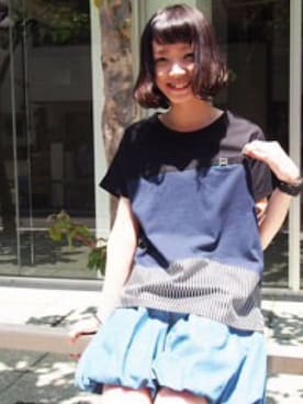 「FRAPBOIS（フラボア）のZOOキリカT（Tシャツ/カットソー、ブルー系）」を使った、MATSUKOさん（レディース・152cm）の夏コーディネート