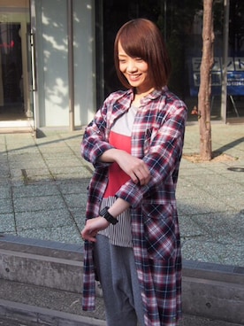 「FRAPBOIS（フラボア）のクラップネルhalf（ワンピース、レッド系）」を使った、MATSUKOさん（レディース・152cm）の秋コーディネート