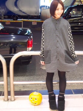 「FRAPBOIS（フラボア）のジェームッシュ　ロング丈シャツ（シャツ/ブラウス、ブラック系）」を使った、MATSUKOさん（レディース・152cm）の秋コーディネート