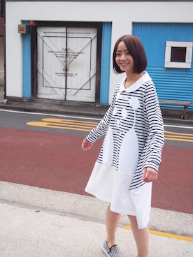 「FRAPBOIS（フラボア）のロッキボーダー（ワンピース、ホワイト系）」を使った、MATSUKOさん（レディース・152cm）の秋コーディネート