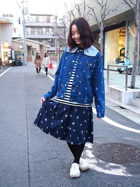 「FRAPBOIS」｜「アイテム（デニムジャケット）」を使った、MATSUKOさん（レディース・152cm）の春コーディネート