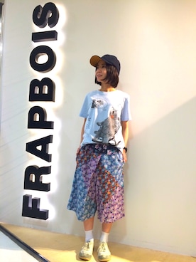 「FRAPBOIS（フラボア）のアイテム（帽子）」を使った、MATSUKOさん（レディース・152cm）の夏コーディネート