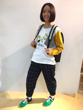 「FRAPBOIS（フラボア）のSNOOPY　T（Tシャツ/カットソー、ホワイト系）」を使った、MATSUKOさん（レディース・152cm）の秋コーディネート