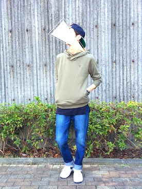 「NEWERA EK COLLECTION（ニューエライーケーコレクション）のアイテム（キャップ、ブルー系）」を使った、たろーさん（メンズ・174cm）の春コーディネート