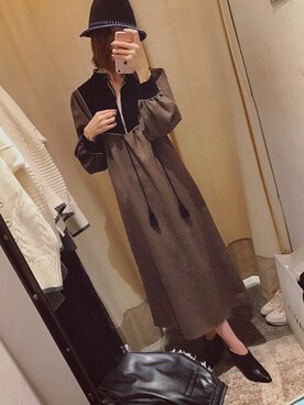 「NINE（ナイン）のアイテム（ワンピース、ブラウン系）」を使った、kumata さん（レディース・166cm）の秋コーディネート