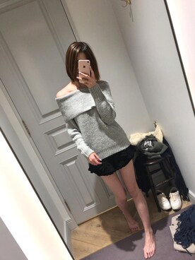 「LILY BROWN（リリーブラウン）のアイテム（ニット/セーター、グレー系）」を使った、kumata さん（レディース・166cm）の秋コーディネート