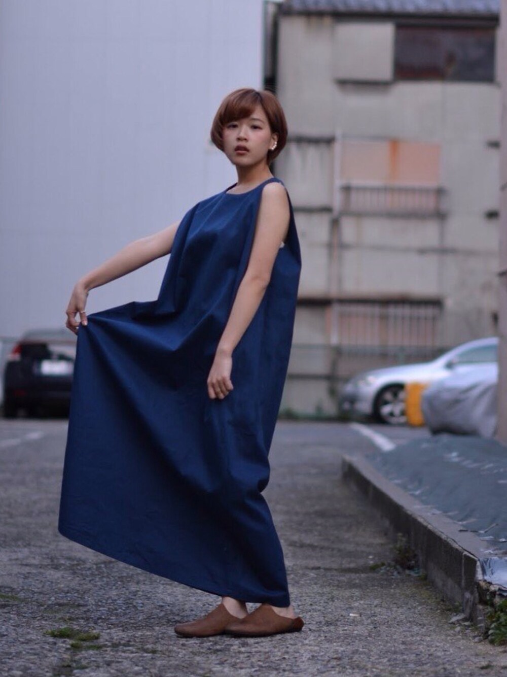 「ワンピース、edwina horl、AUTTAA、スナップ、OVIE STUDIO」｜「Edwina Horlのアイテム（ワンピース、ブルー系）」を使った、yuzuha さん（レディース・158cm）の春コーディネートの1枚目の写真