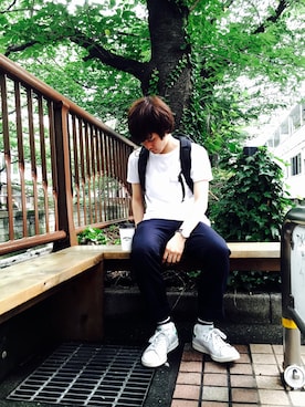 「A.P.C.（アーペーセー）のアイテム（スラックス）」を使った、しろくろさん（メンズ・170cm）の夏コーディネート