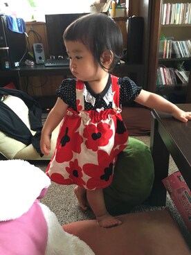 「アイテム（ロンパース、ブラック系）」を使った、ゆきぽよ(｡･ω･｡)さん（キッズ・70cm）の春コーディネート