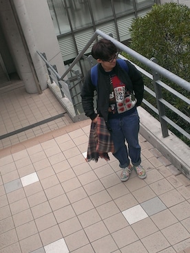 「学校」｜「アイテム（ブルゾン）」を使った、ぺぇさん（レディース・156cm）の冬コーディネート
