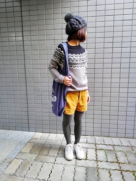 「ショーパン」｜「アイテム（ニットキャップ/ビーニー）」を使った、matoemiさん（レディース・152cm）の冬コーディネート