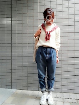 「マムジーンズ」｜matoemiさん（レディース・152cm）の冬コーディネート