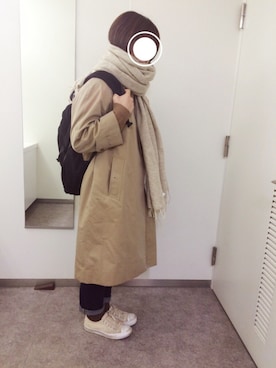 「ボーイフレンドデニム」｜「アイテム（ステンカラーコート）」を使った、ayakaa.さん（レディース・158cm）の冬コーディネート