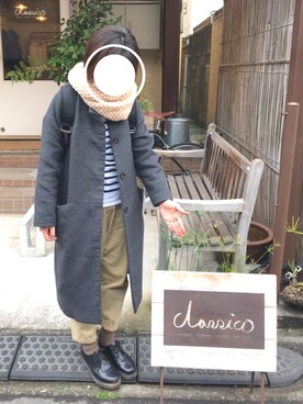 「YAECA」｜「アイテム（ノーカラージャケット）」を使った、ayakaa.さん（レディース・158cm）の冬コーディネート