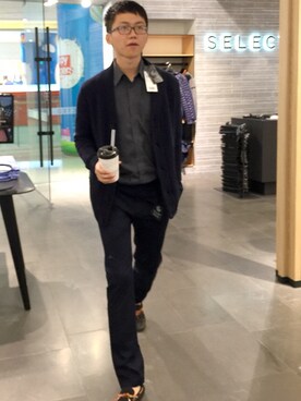 「Selected   （-）のアイテム（ジャケット/アウター）」を使った、黄某人Goさん（メンズ・184cm）の春コーディネート
