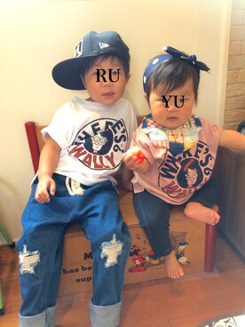 「9ヶ月」｜「アイテム（キャップ）」を使った、R.Y☺︎さん（キッズ・90cm）の春コーディネート