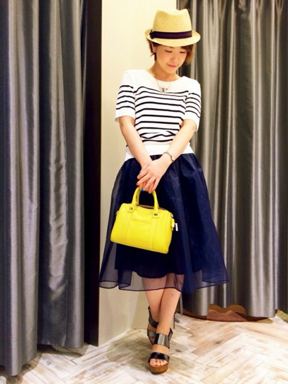 「ワンピース、チュールスカート」｜「Abahouse DevinetteのｺﾝﾊﾟｸﾄﾆｯﾄｼﾌｫﾝOP（ワンピース、その他）」を使った、sariさん（レディース・157cm）の春コーディネートの1枚目の写真
