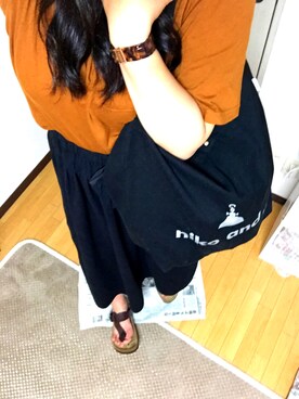 「w closet（ダブルクローゼット）のアイテム（Tシャツ/カットソー、オレンジ系）」を使った、aTsumiさん（レディース・161cm）の夏コーディネート