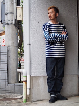 「BLACK&BLUE（ブラックアンドブルー）のアイテム（デニムパンツ）」を使った、浅野 喜幸さん（メンズ・168cm）の秋コーディネート