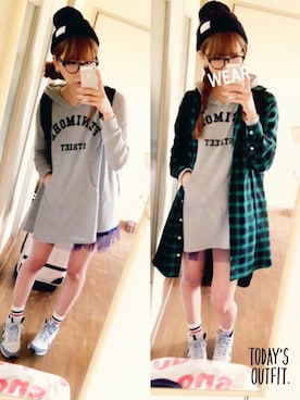 「OSMOSIS（オズモーシス）のアイテム（シャツワンピース）」を使った、yuuu. さん（レディース・159cm）の春コーディネート