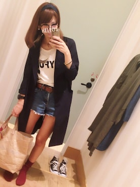 「アイテム（トートバッグ、オレンジ系）」を使った、yuuu. さん（レディース・159cm）の春コーディネート