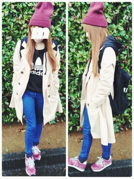 「インディゴデニム」｜「アイテム（トレンチコート）」を使った、TOMOさん（レディース・153cm）の冬コーディネート