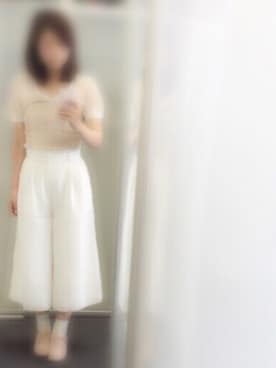 「MERCURYDUO（マーキュリーデュオ）の【DUO】 オーガンジースリーブCS（Tシャツ/カットソー、ホワイト系）」を使った、kkさん（レディース・157cm）の夏コーディネート