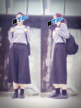 「BEAMS BOY（ビームスボーイ）のBEAMS BOY / リブヘアバンド（ヘアバンド、レッド系）」を使った、kkさん（レディース・157cm）の秋コーディネート