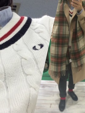 「FRED PERRY（フレッドペリー）のTilden Knit（ニット/セーター、ホワイト系）」を使った、kkさん（レディース・157cm）の冬コーディネート
