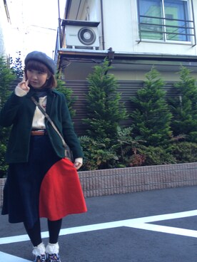 「配色」｜「アイテム（ハンチング/ベレー帽）」を使った、ともちゃんさん（レディース・152cm）の冬コーディネート